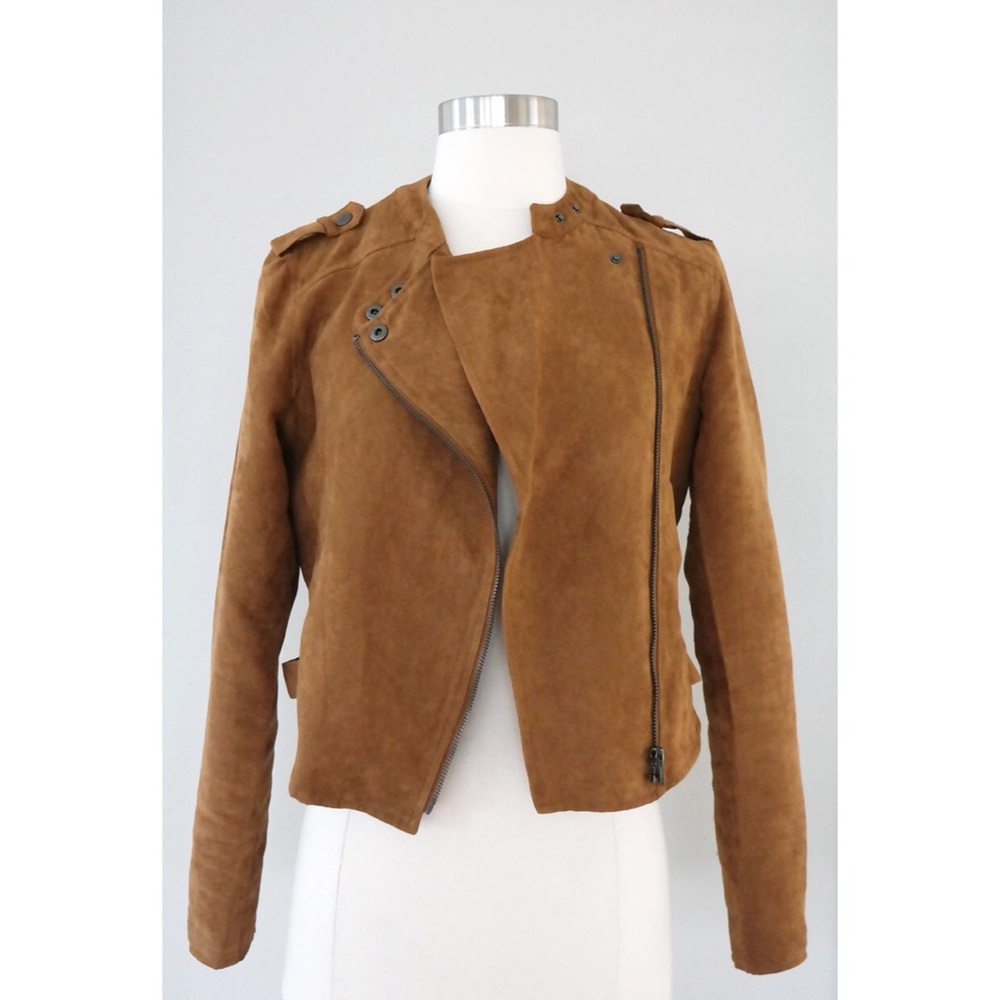 Faux Suede Moto Jacket in Camel